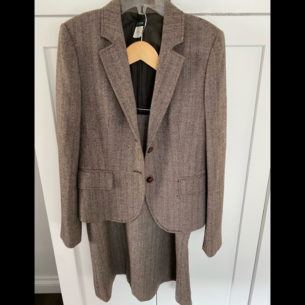 J.Crew 100 Percent Wool Blazer and Matching Skirt Brown Tweed Size 8